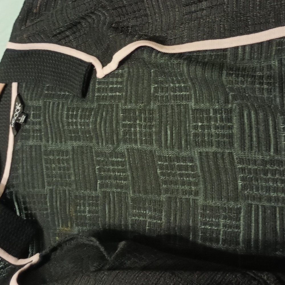Misook Black W/Pale Pink Trim Knit Zipper Pocket Cardigan Size Large - Picture 8 of 9